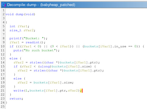 A screenshot of the dump function in the binary