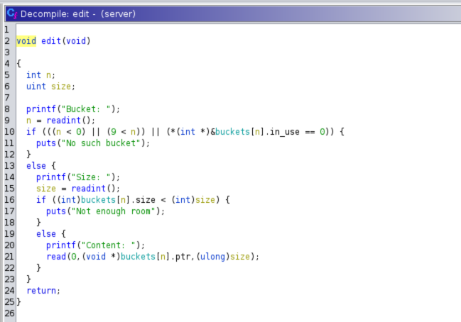 A screenshot of the edit function in the binary