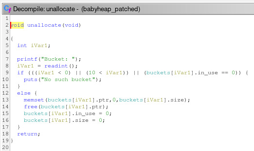 A screenshot of the unallocate function in the binary